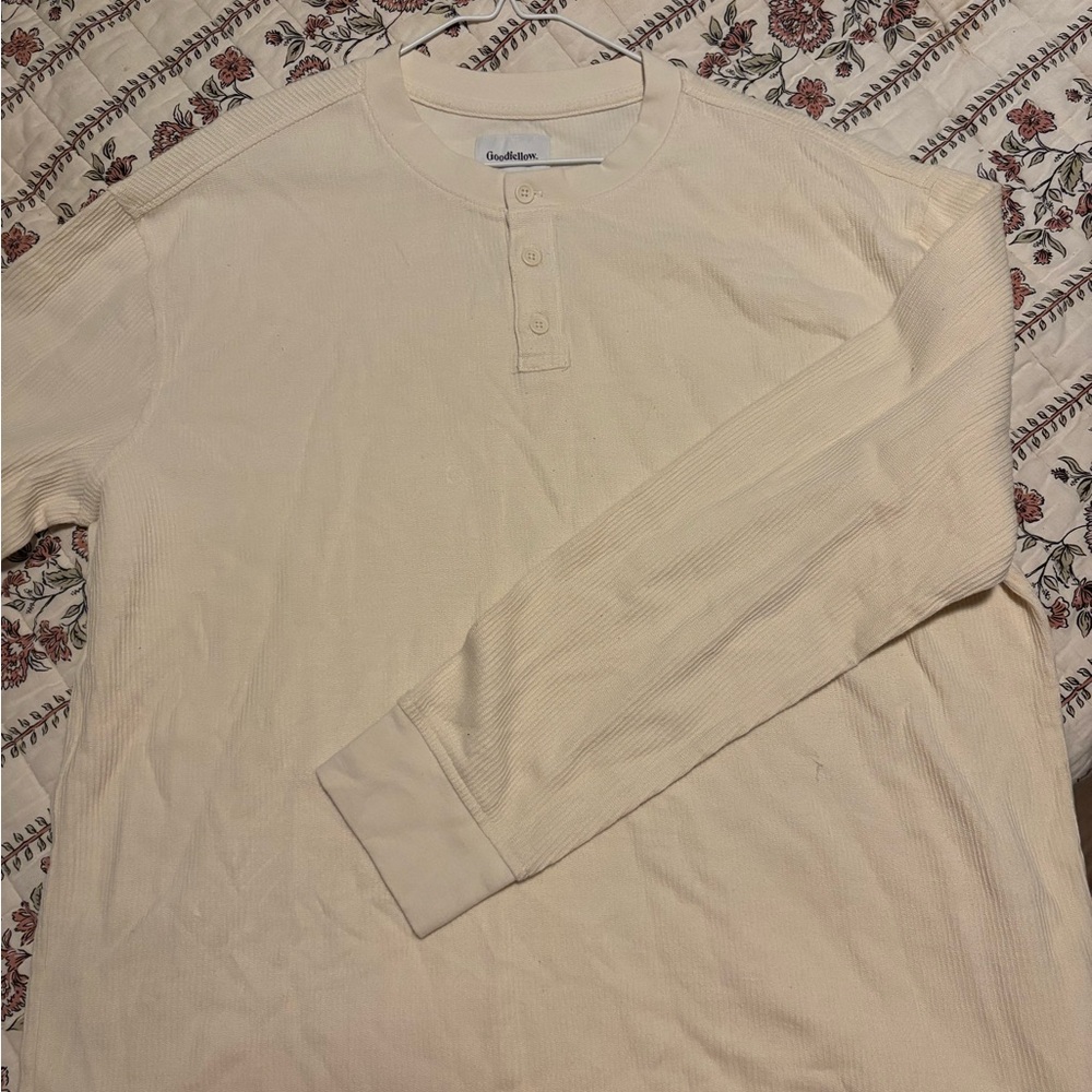 NWOT - Cream Long Sleeve Henley Shirt - Men’s